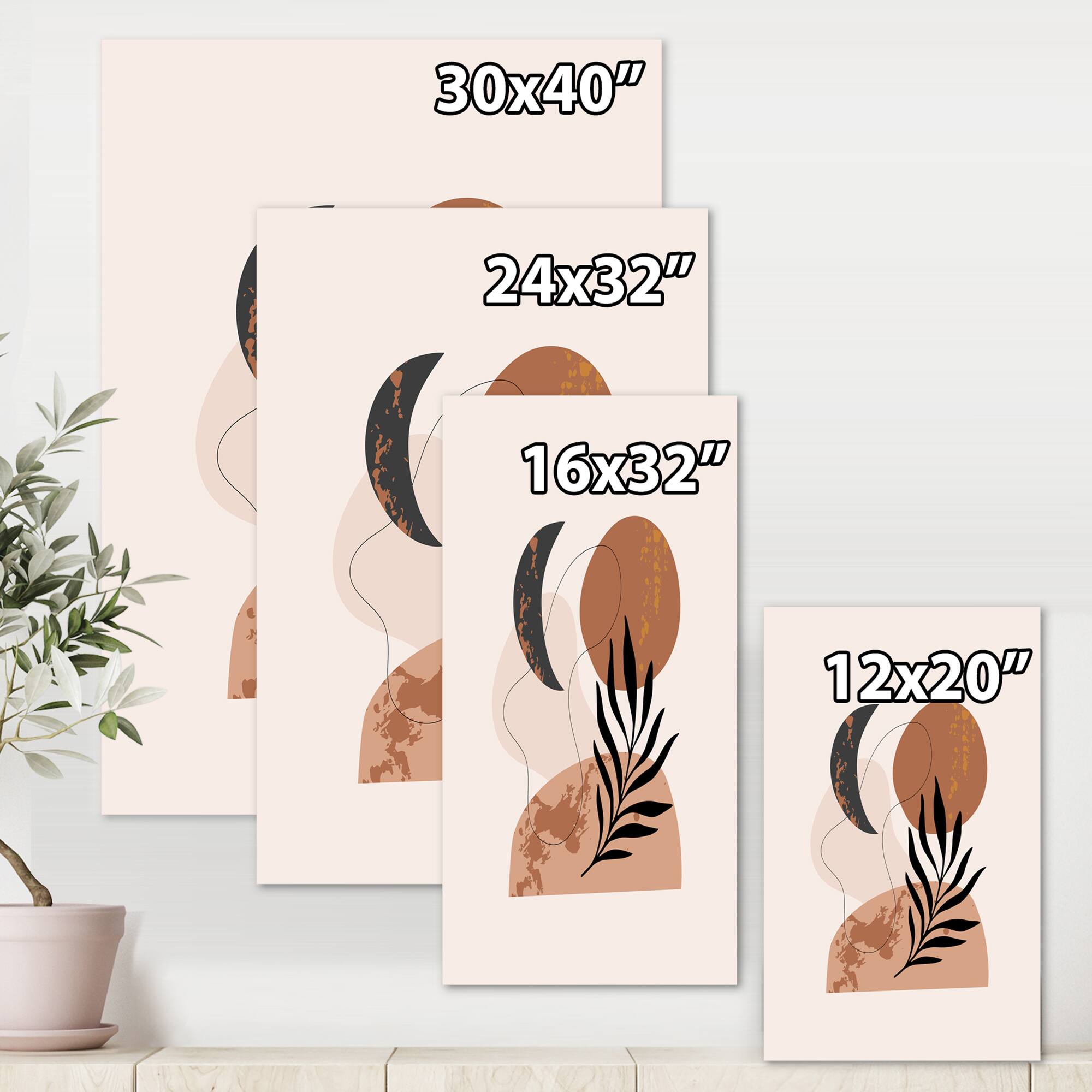 Designart - Moon & Sun Shapes In Retro Terracotta Tones I - Modern Canvas Wall Art Print